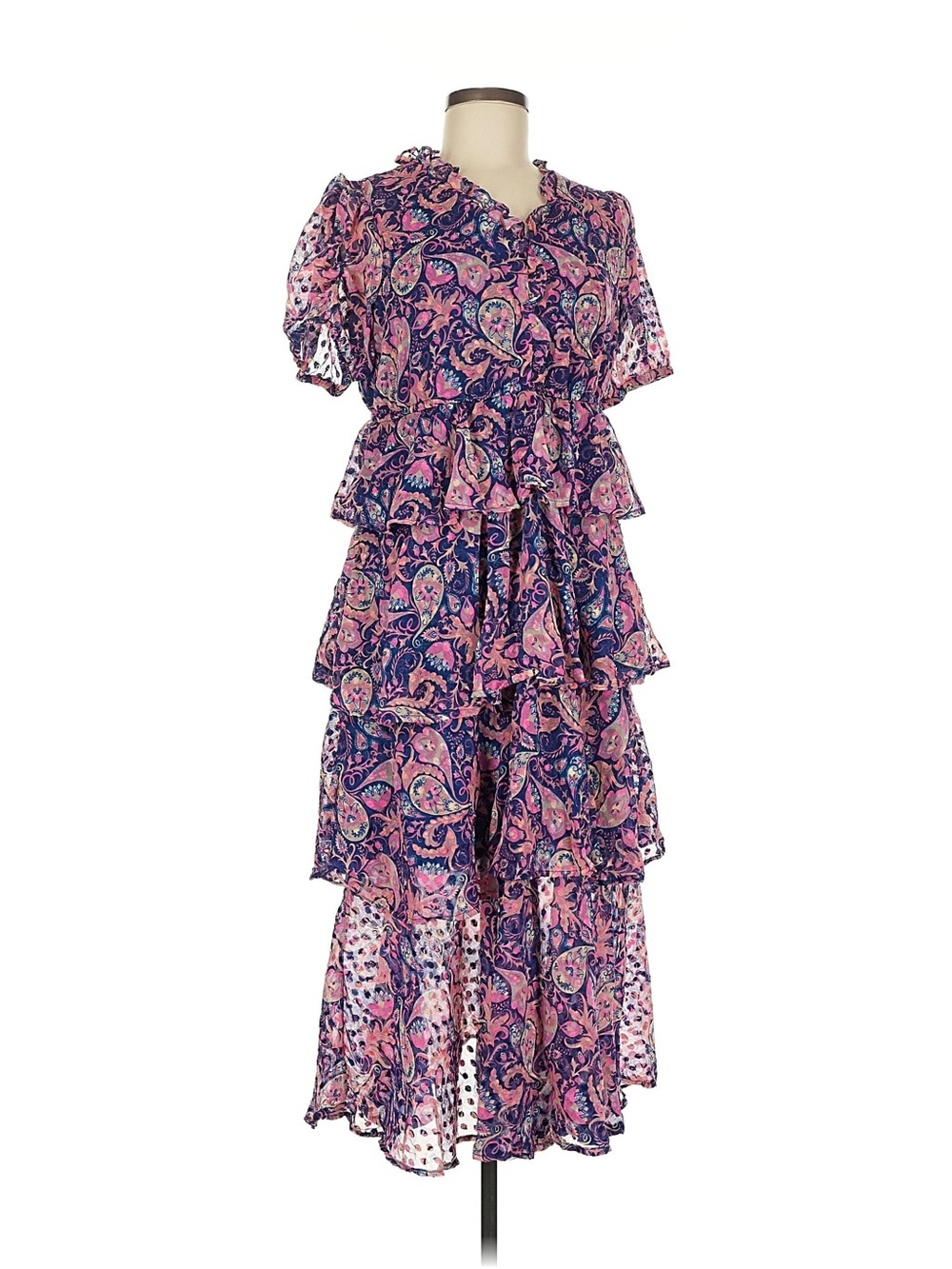 NWT Splash size 6 Pink and Purple Paisley Tiered Maxi Dress
